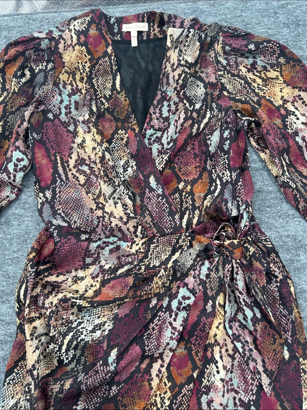 Rebecca Taylor Burgundy Rust Snake-Print Wrap Midi Dress Size 2 - Picture 4 of 15